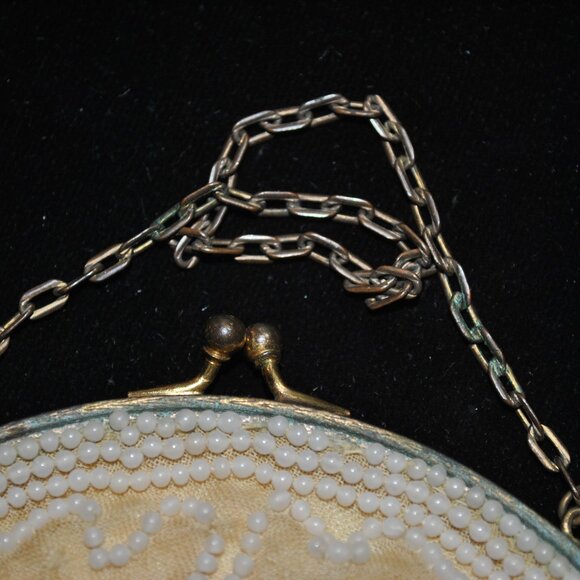 Vintage/Antique Beaded Satin Evening Purse with Unique Design - Picture 10 of 14